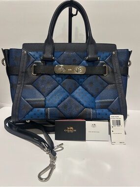 Coach RARE Swagger Carryall Patchwork Calico Plaid Multi Satchel Crossbody - NWT